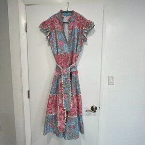 Floral Ruffle Dress in Pink and Blue